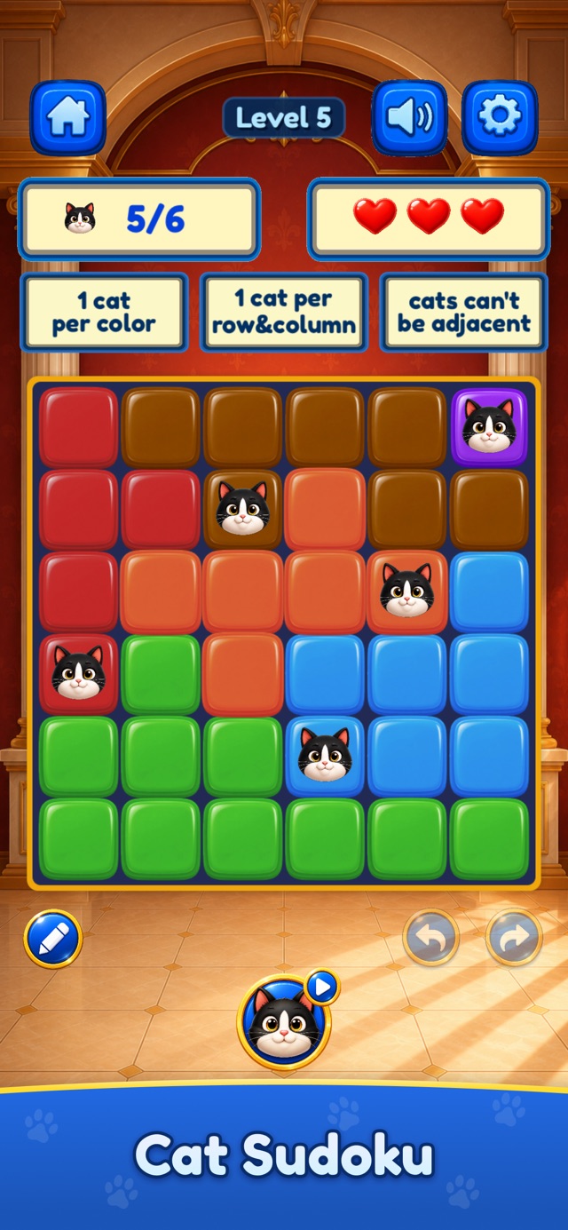 Meowdoku+ puzzle board